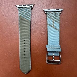 Watch band. Apple Watch Hermès. 45mm Bleu Lin/Vert Véronèse Jumping Single Tour